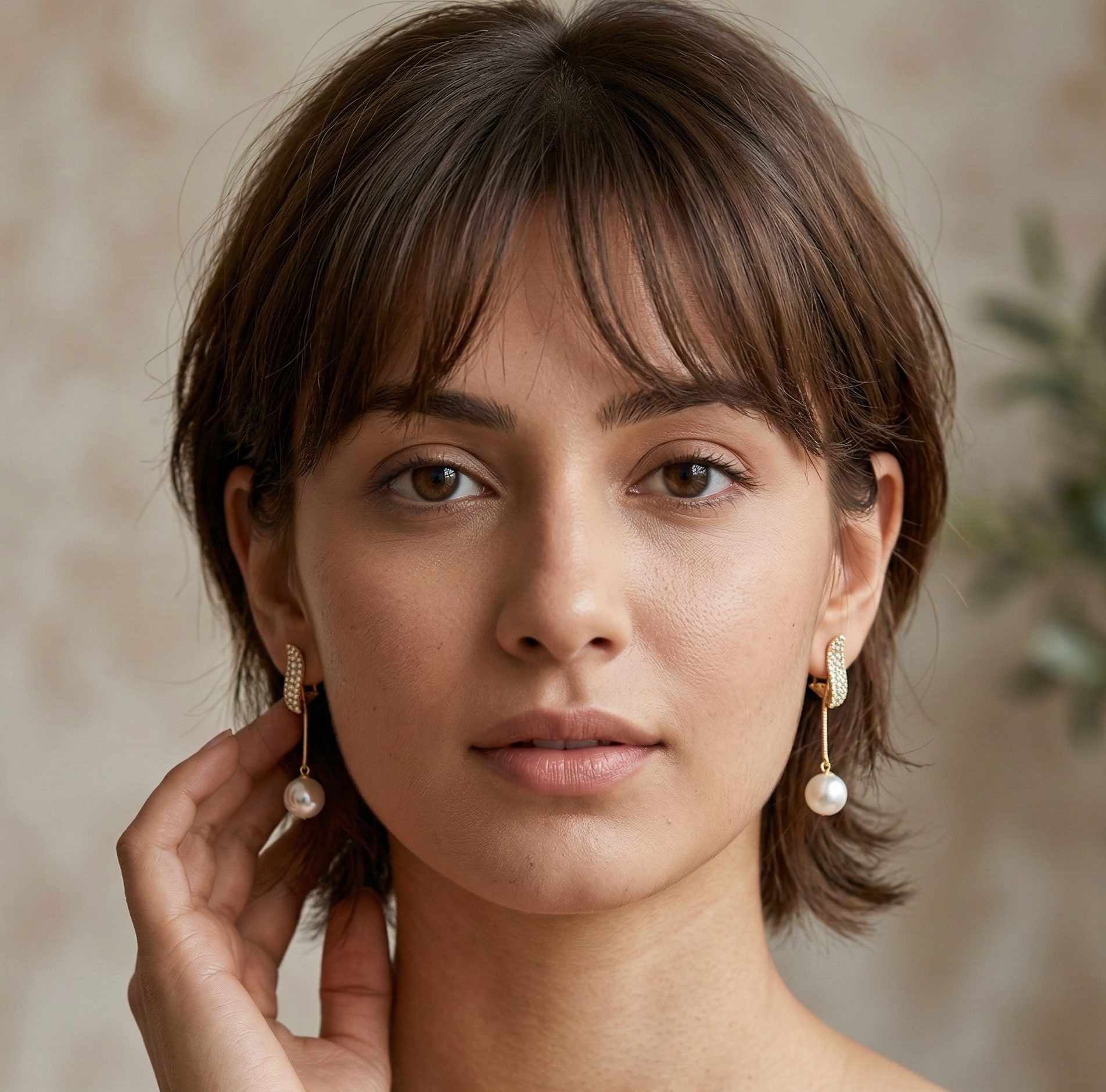 Gold Tone Crystal Pearl Drop Earrings for Women