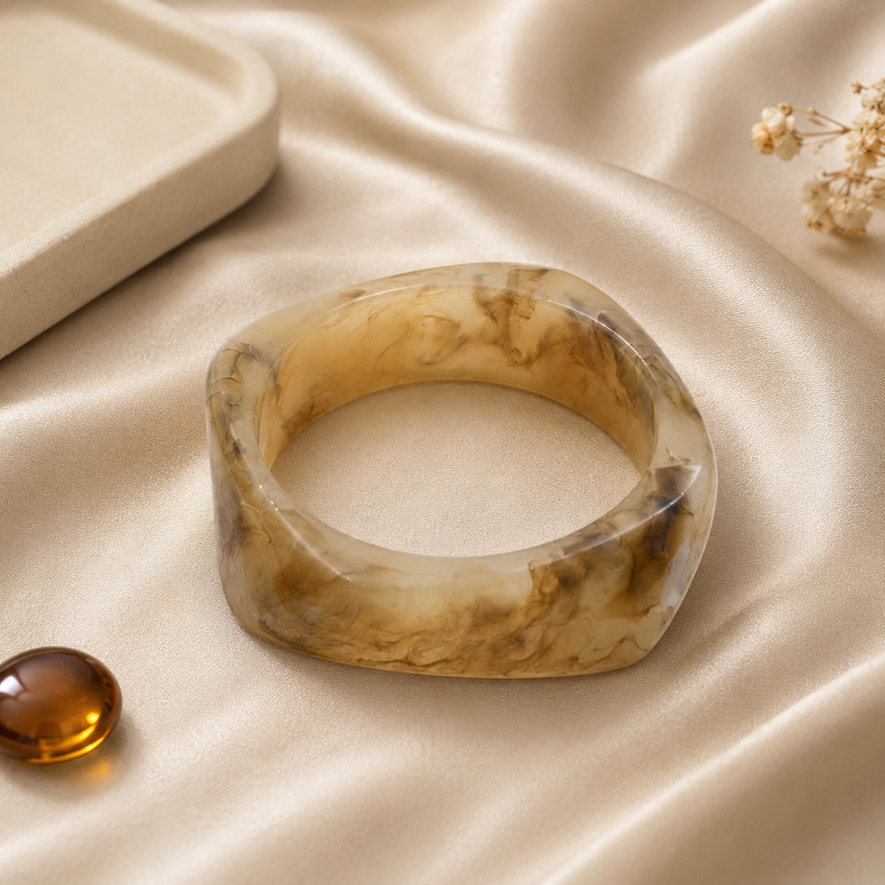 Beige Marble Irregular Resin Bangle Bracelet for Women