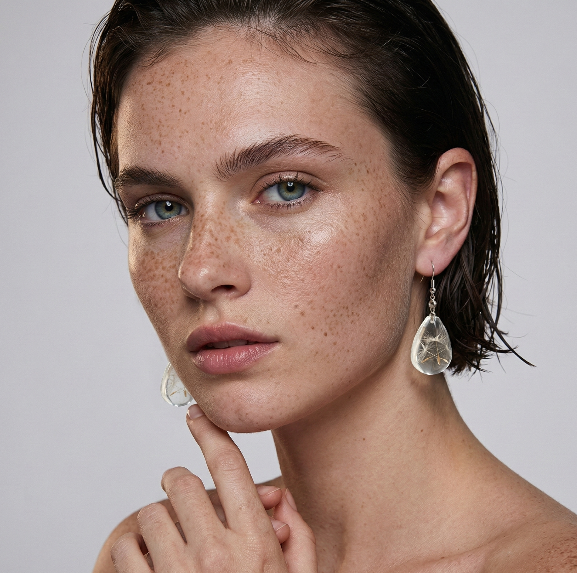 Clear Dandelion Resin Teardrop Earrings Stainless Steel Hooks