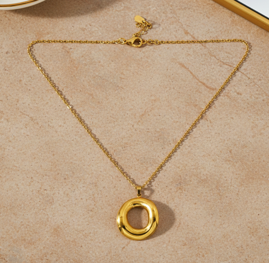 18K Gold Plated Geometric Circle Pendant Necklace for Women