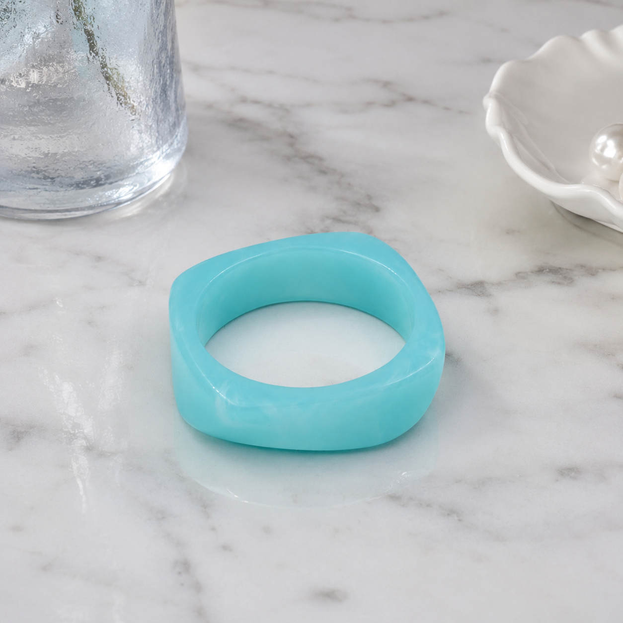 Sky Blue Chunky Geometric Resin Bangle Bracelet for Women