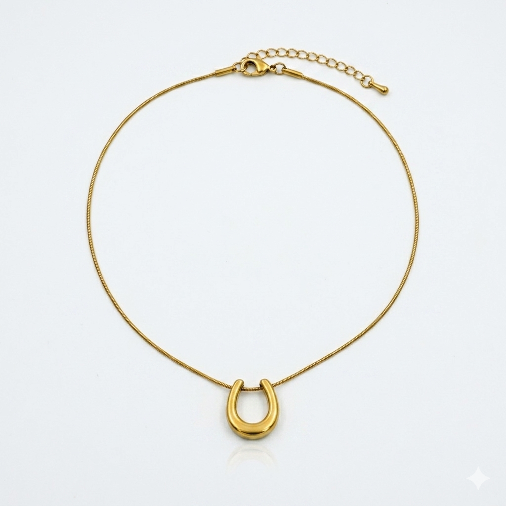 Gold U Shaped Horseshoe Pendant Snake Chain Necklace for Women