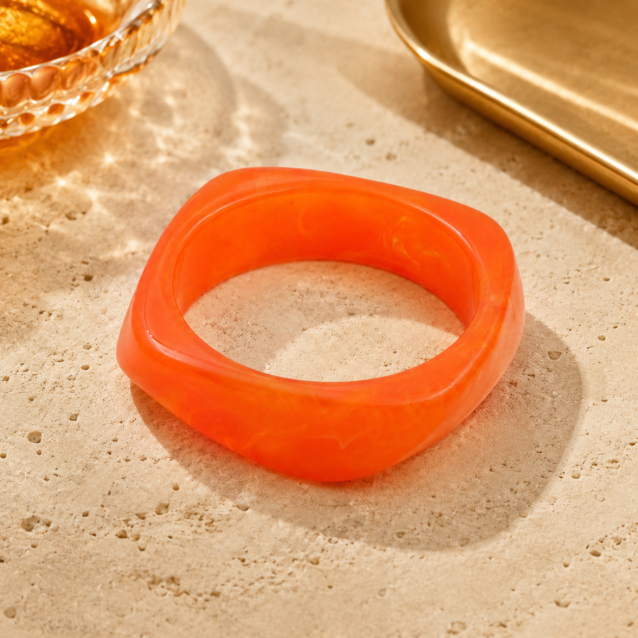 Coral Orange Geometric Resin Bangle Bracelet for Women