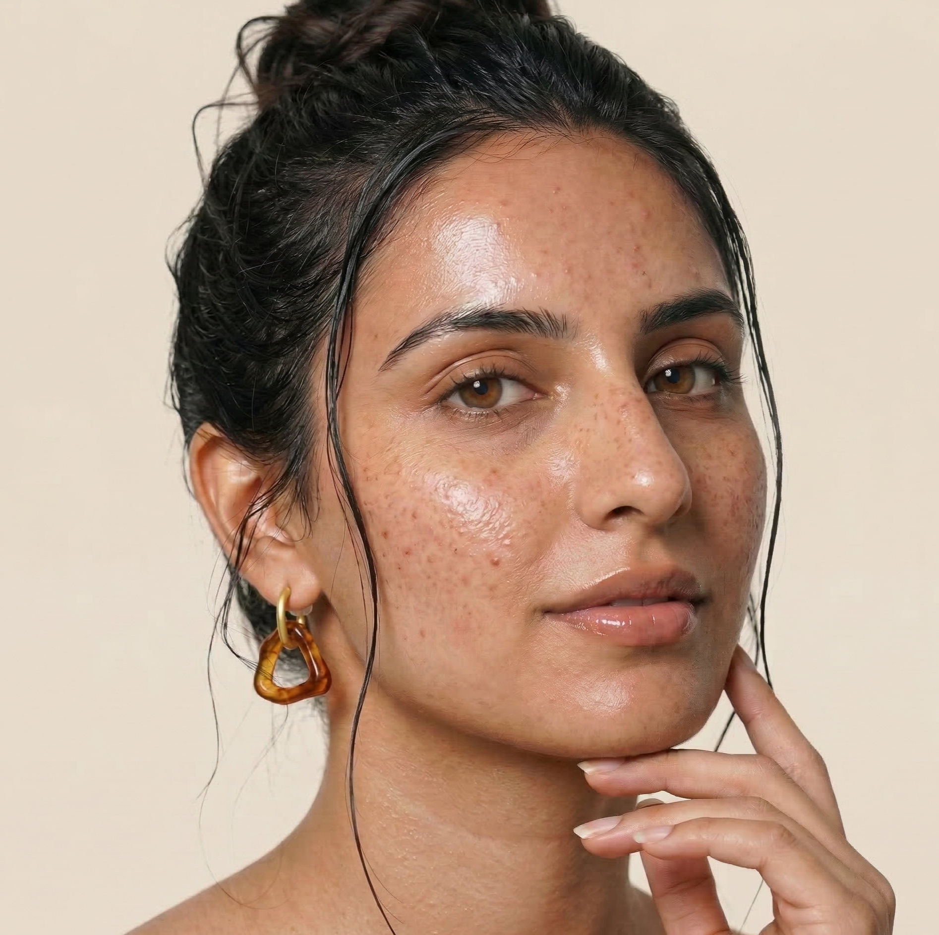 Amber Triangle Resin Hoop Earrings Gold Tone Stainless Steel