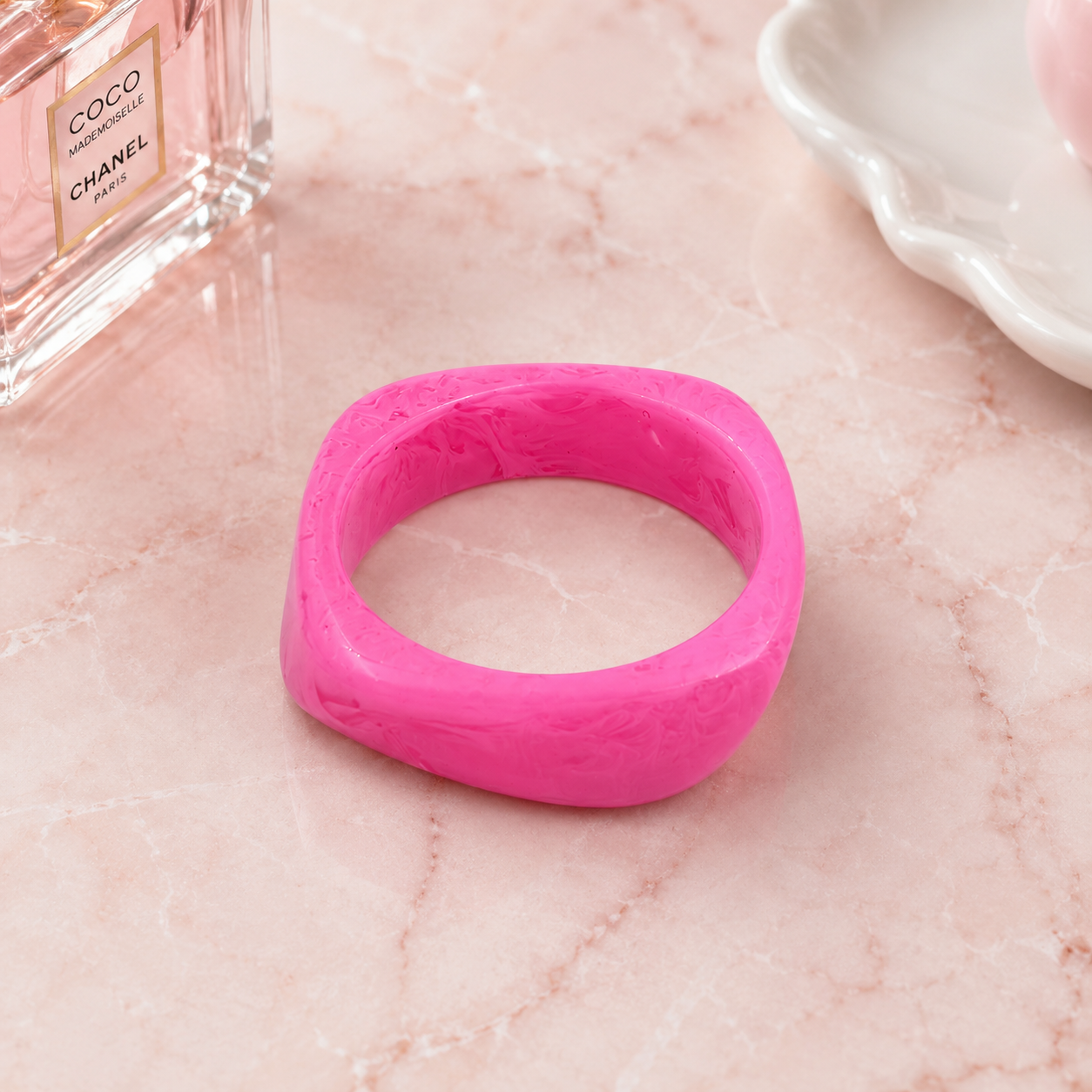 Hot Pink Chunky Geometric Resin Bangle Bracelet for Women