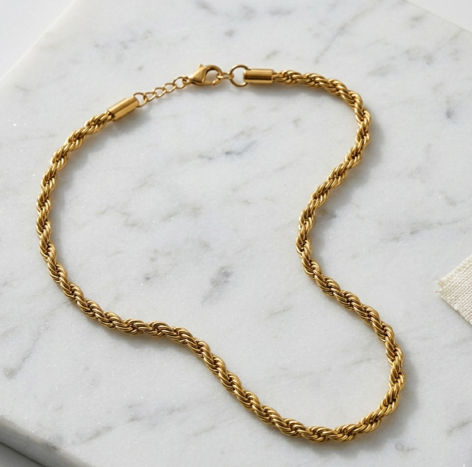 18K Gold Rope Chain Necklace for Women – Chunky Twisted Stainless Steel Chain