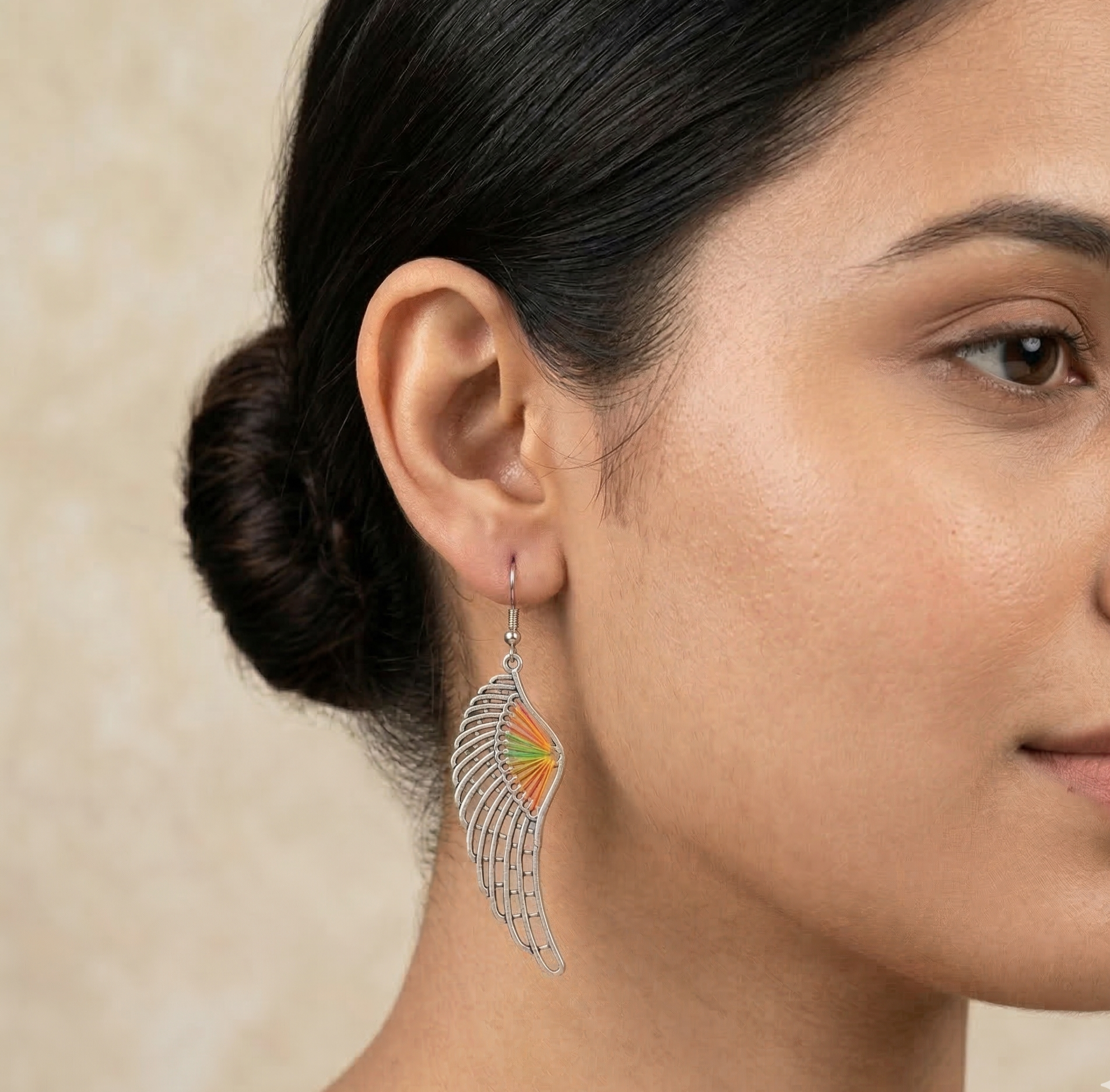 Bohemian Angel Wing Drop Earrings Silver Tone Alloy