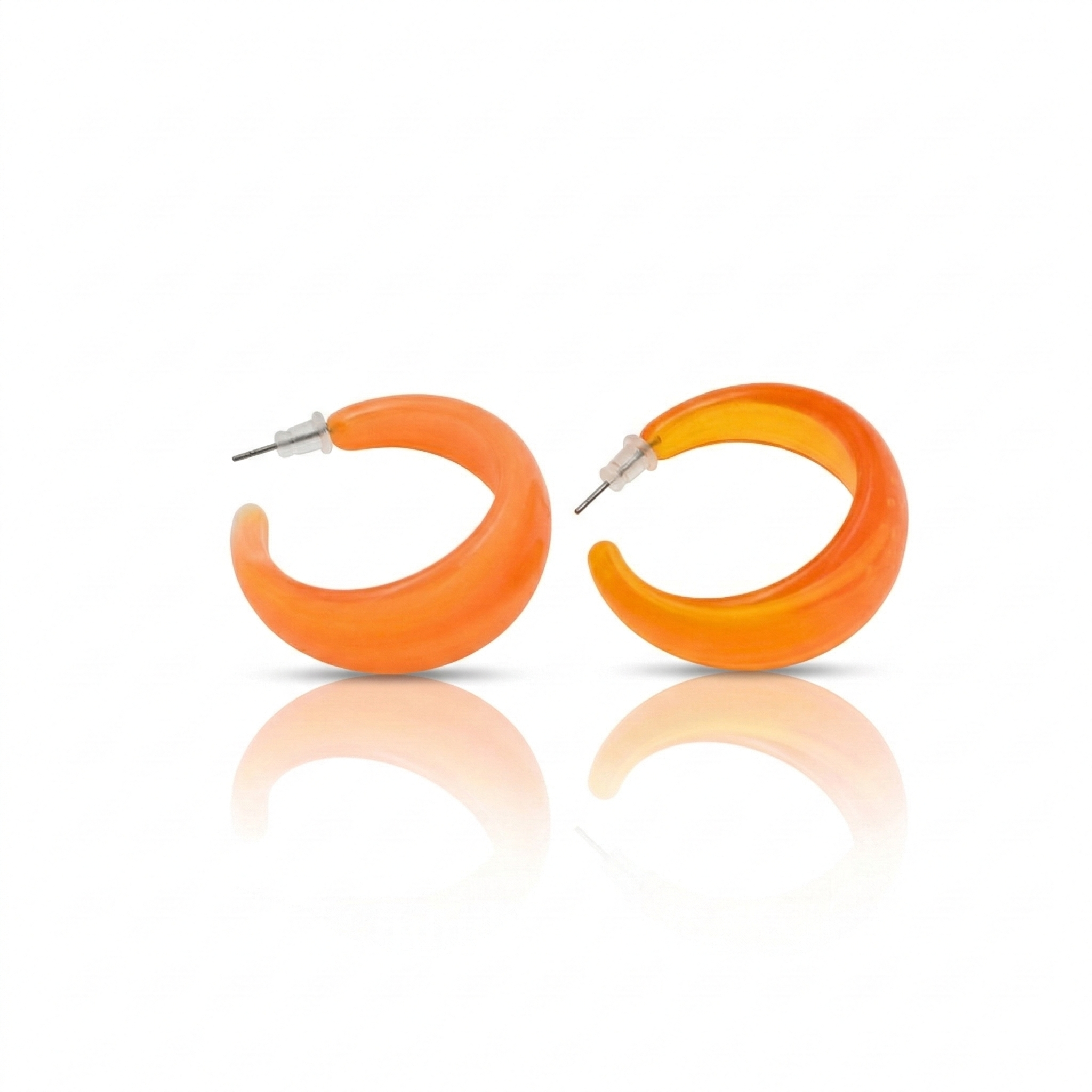 Neon Orange Resin C Hoop Earrings