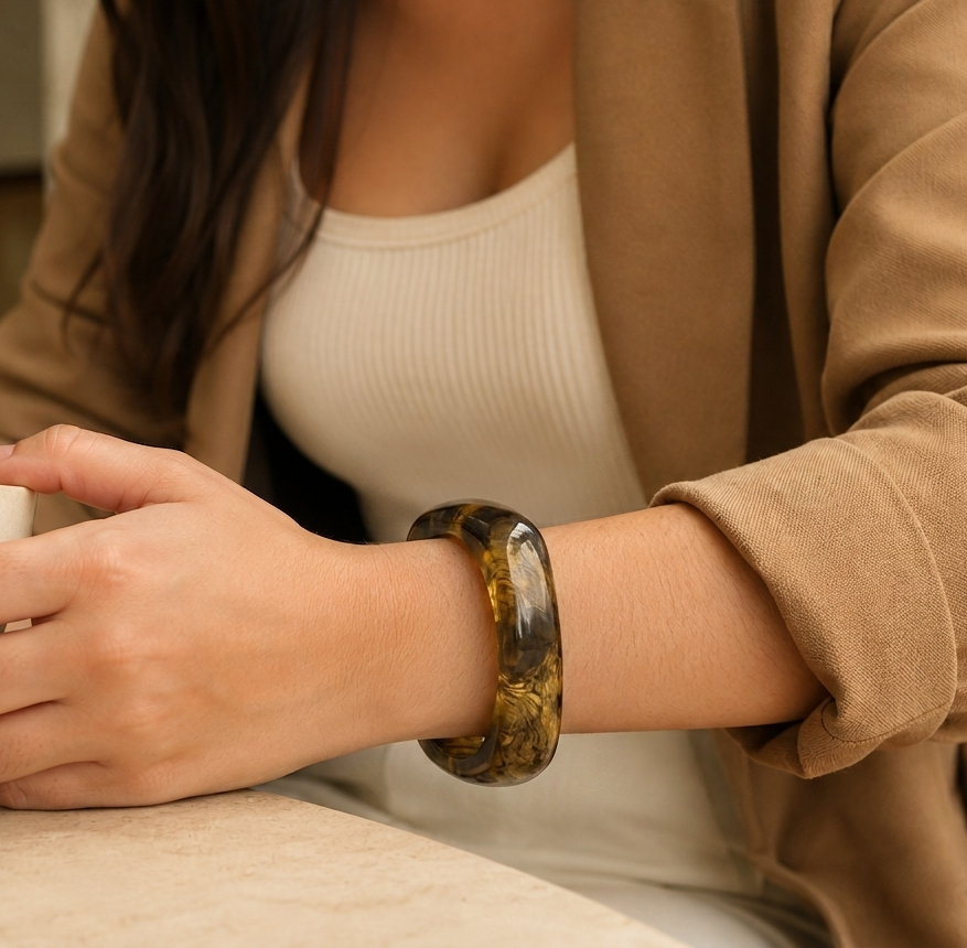 Smoky Amber Irregular Resin Bangle Bracelet for Women