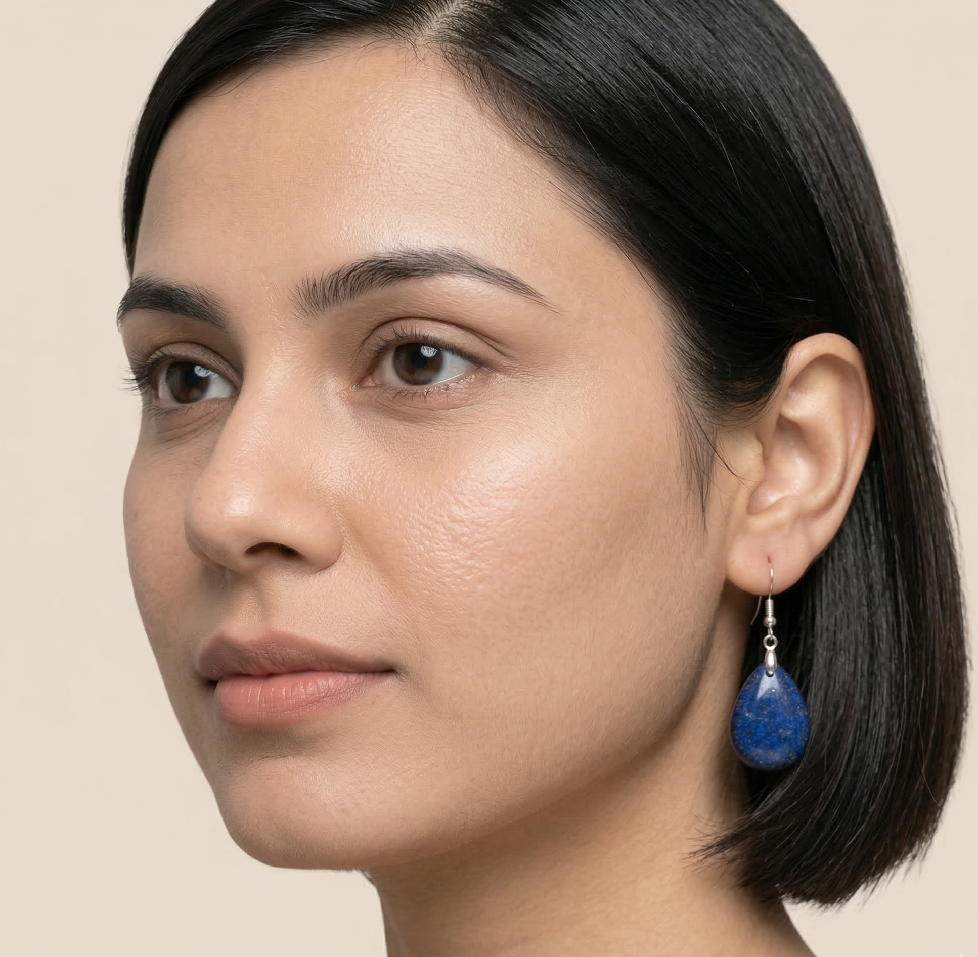 Lapis Lazuli Teardrop Dangle Earrings Silver Tone