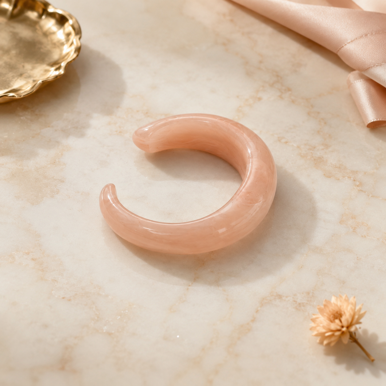 Chunky C-Shaped Peach Resin Open Cuff Bracelet for Women
