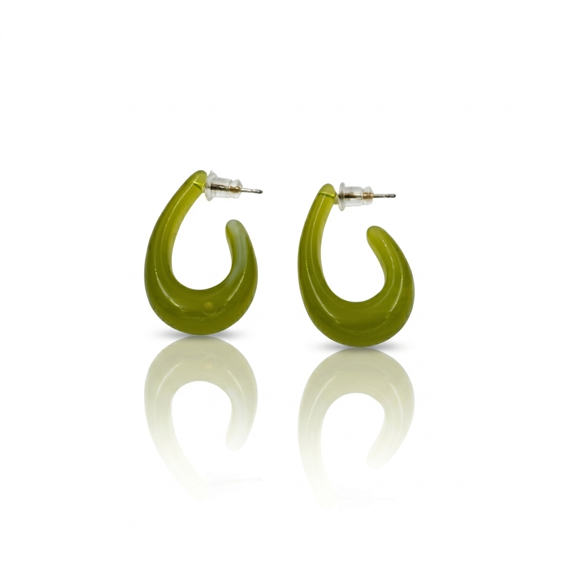 Lime Green Resin C Hoop Earrings