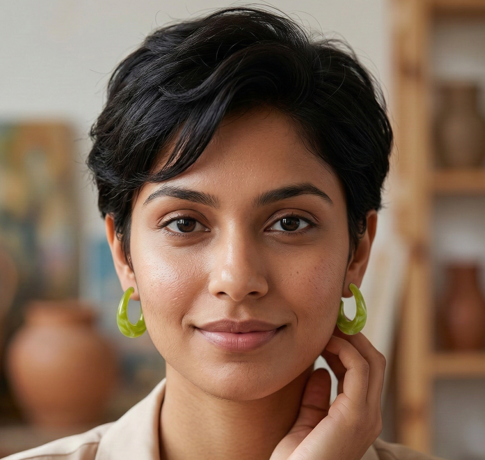 Lime Green Resin C Hoop Earrings