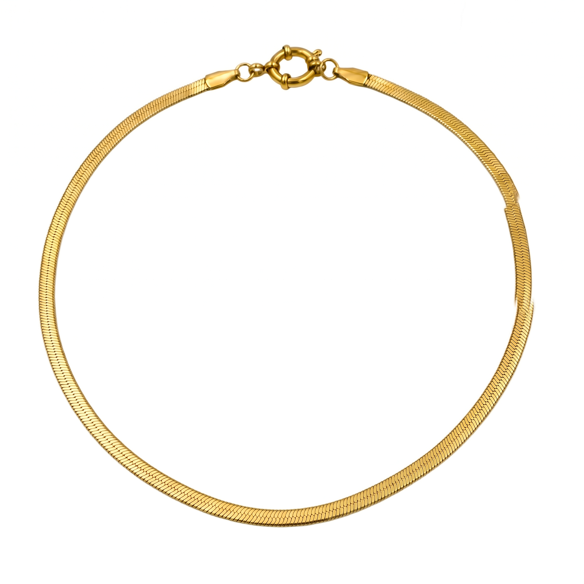 18K Gold Flat Snake Chain Necklace for Women – Minimalist Stainless Steel Choker