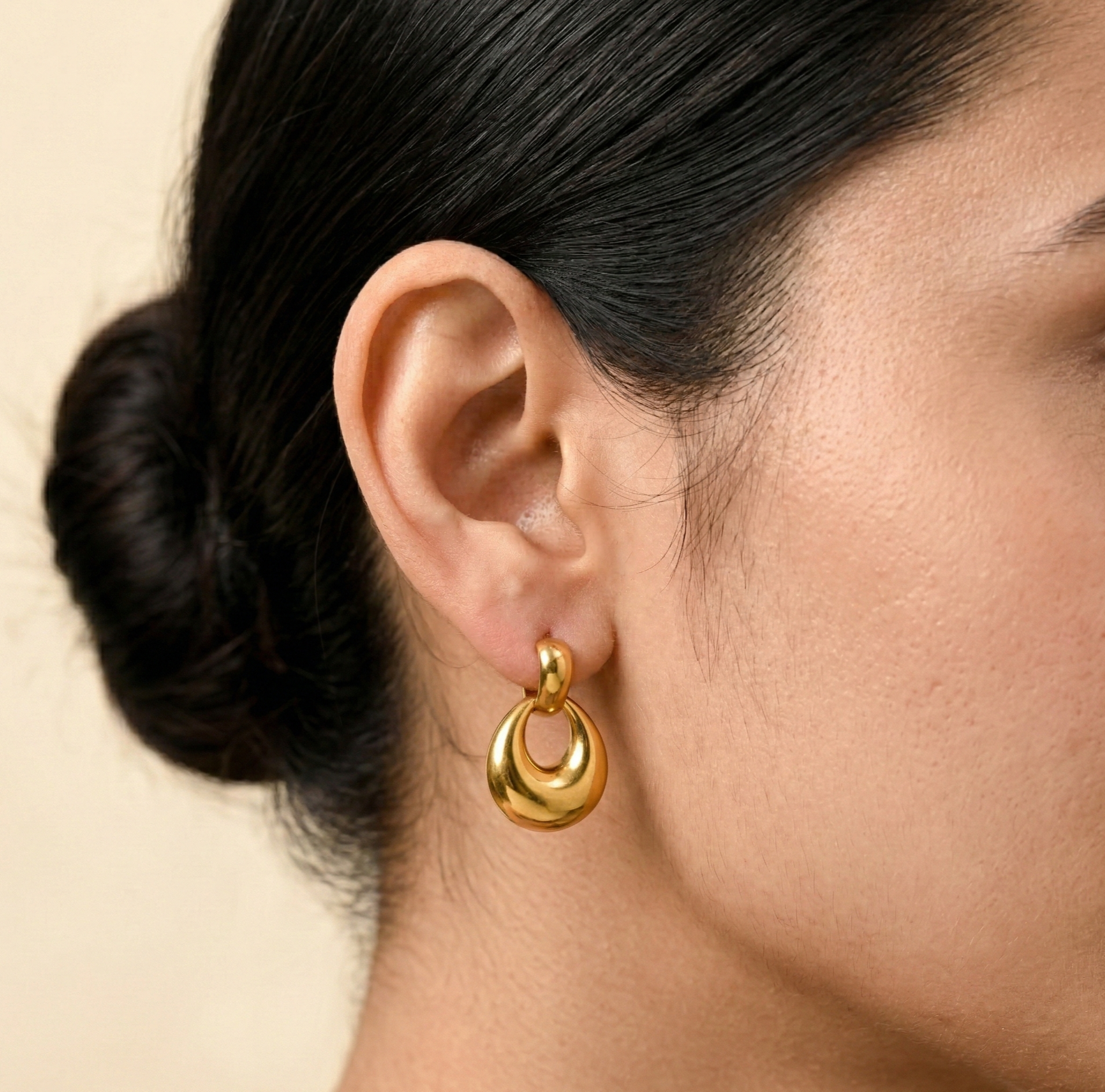 Hollow Round Drop Earrings in 316L Stainless Steel with Gold PVD IP Plating