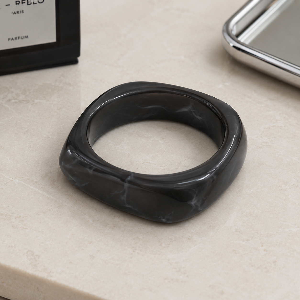 Black Chunky Geometric Resin Bangle Bracelet for Women