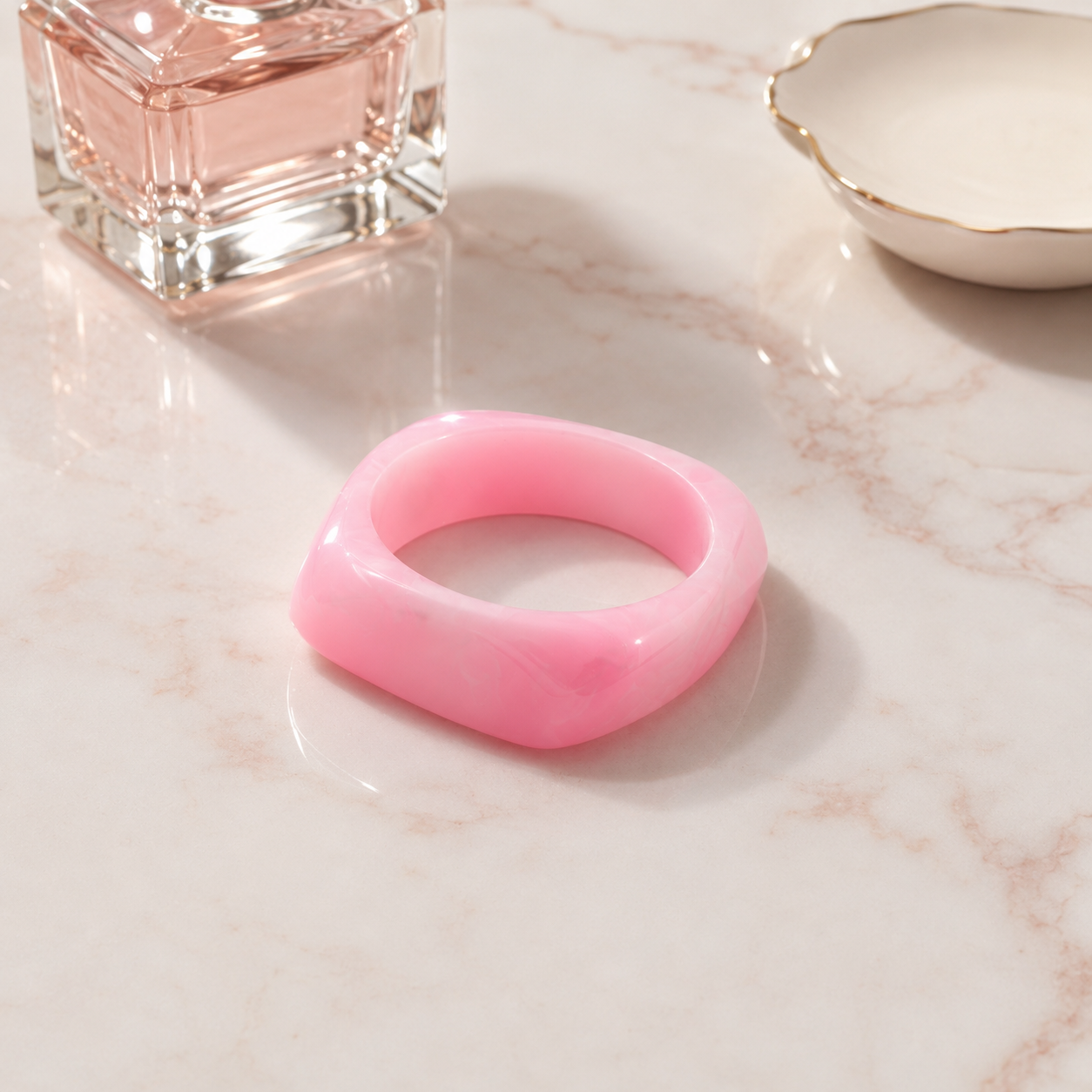 Light Pink Chunky Geometric Resin Bangle Bracelet for Women