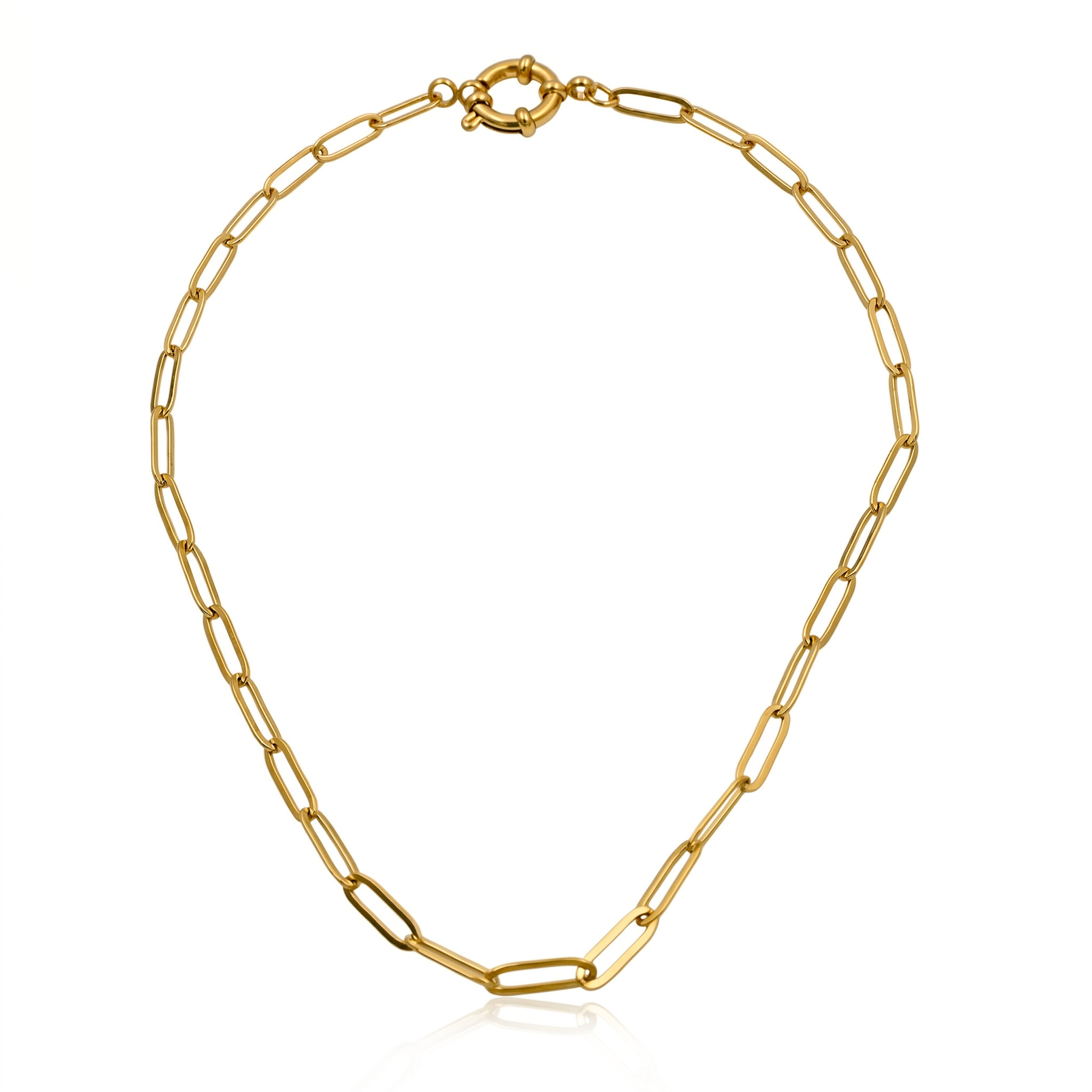 18K Gold Paperclip Chain Necklace for Women – Rectangle Link Stainless Steel Necklace