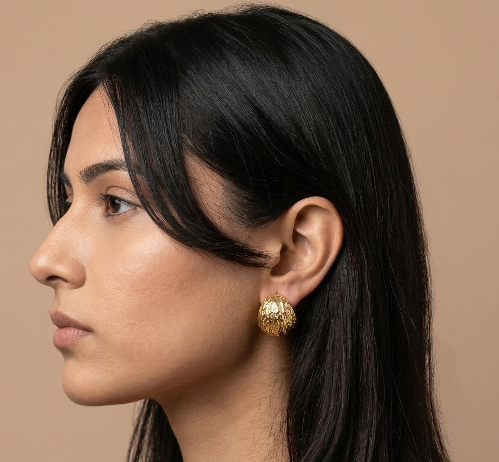 Textured C Shape Stud Earrings in 316L Stainless Steel with Gold PVD IP Plating