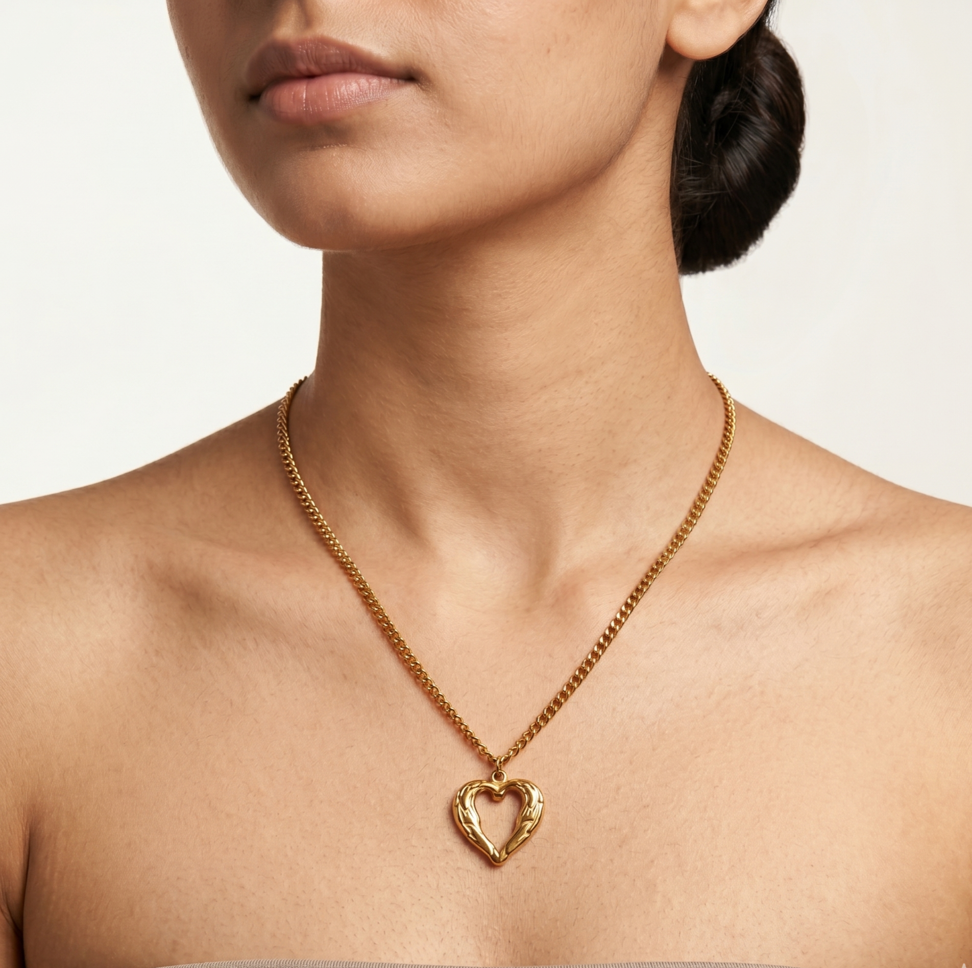 Gold Open Heart Pendant Chain Necklace for Women