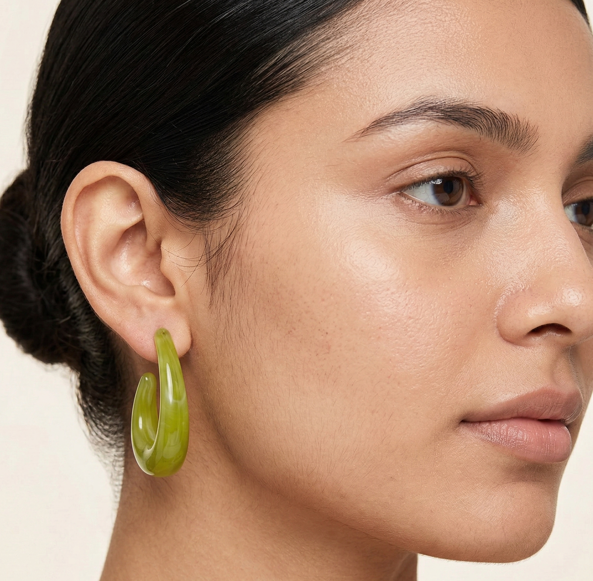 Lime Green Resin C Hoop Earrings