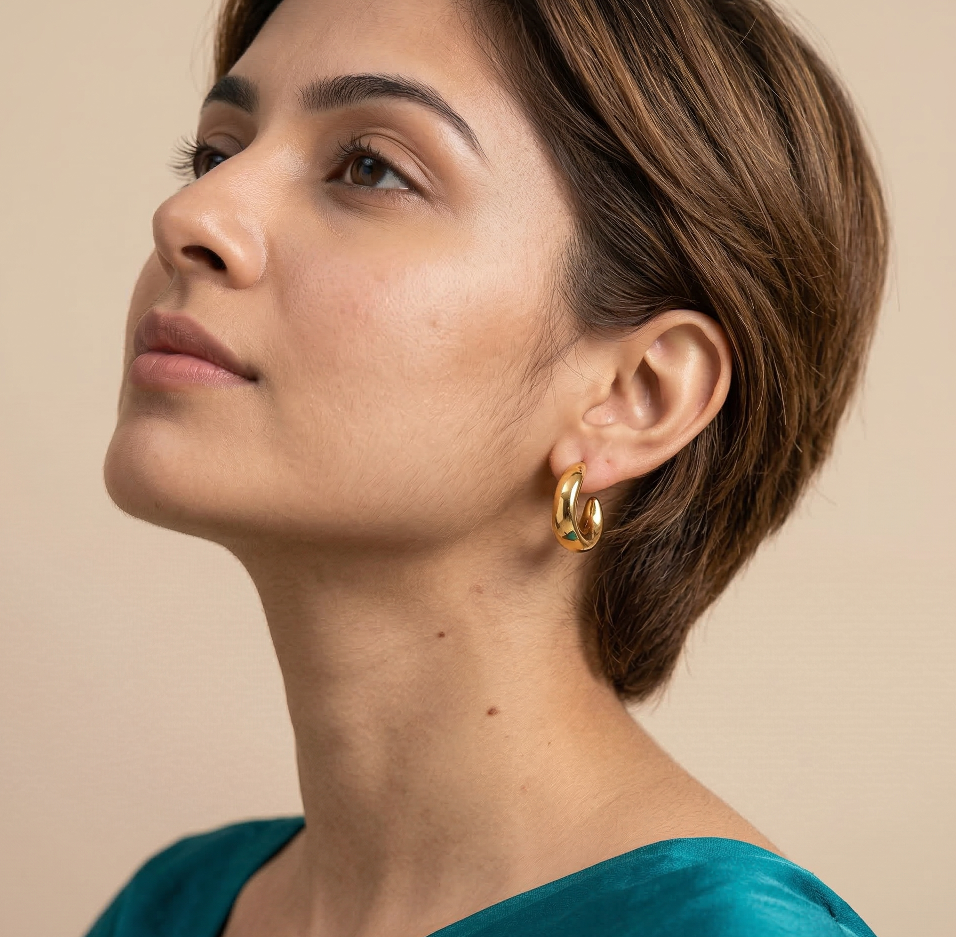 18K Gold Plated C Shape Stud Earrings in 316L Stainless Steel
