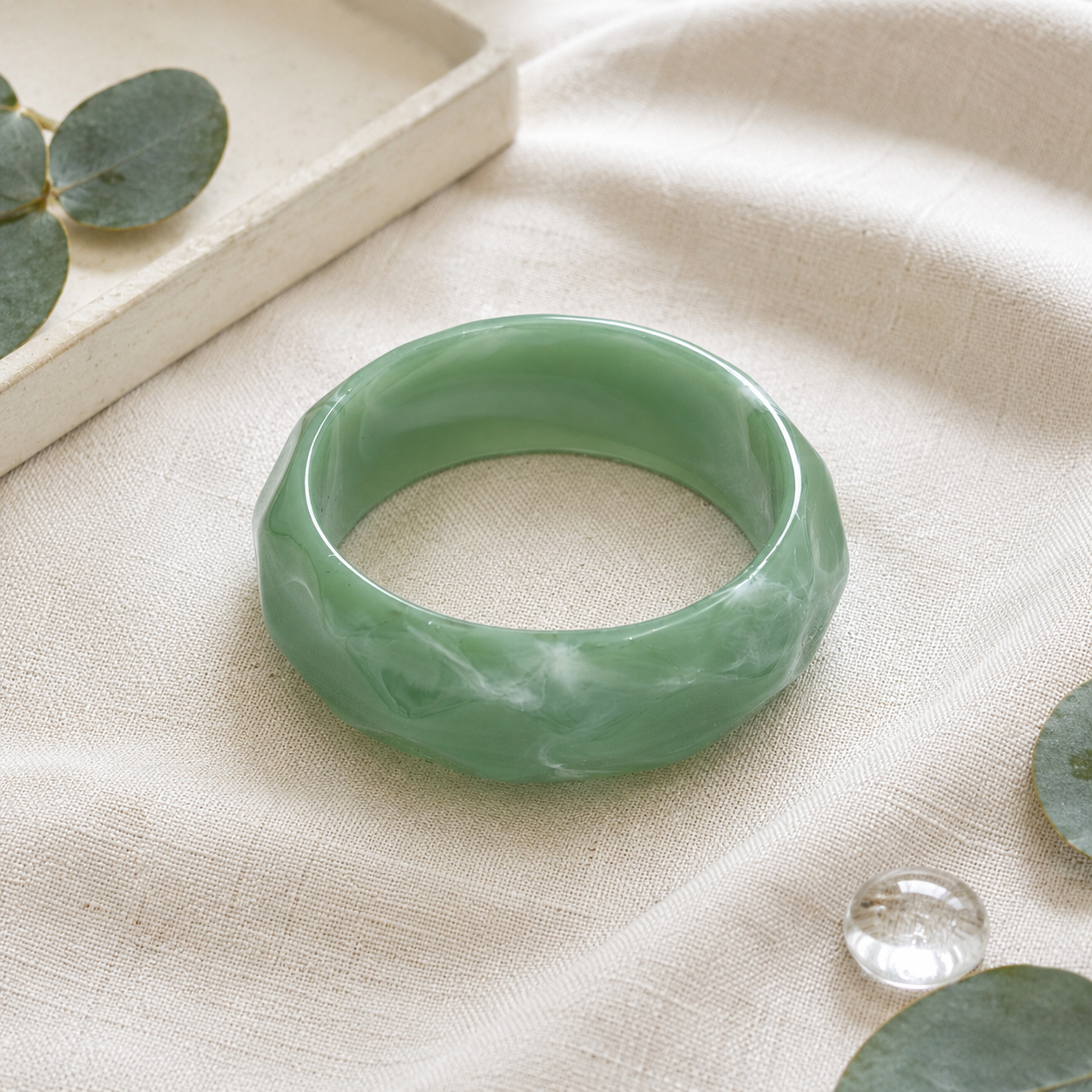 Mint Green Marble Irregular Resin Bangle Bracelet for Women