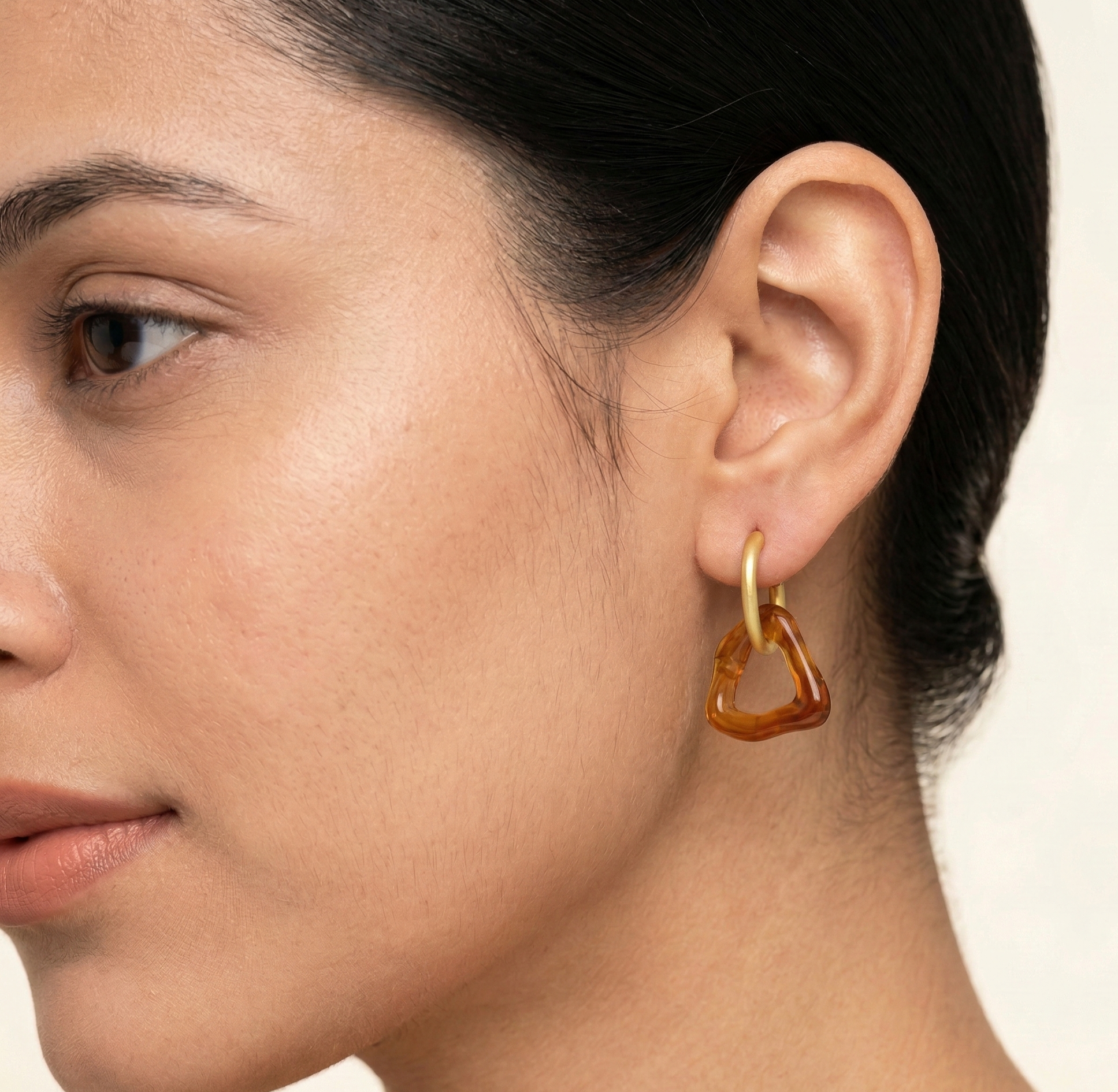 Amber Triangle Resin Hoop Earrings Gold Tone Stainless Steel