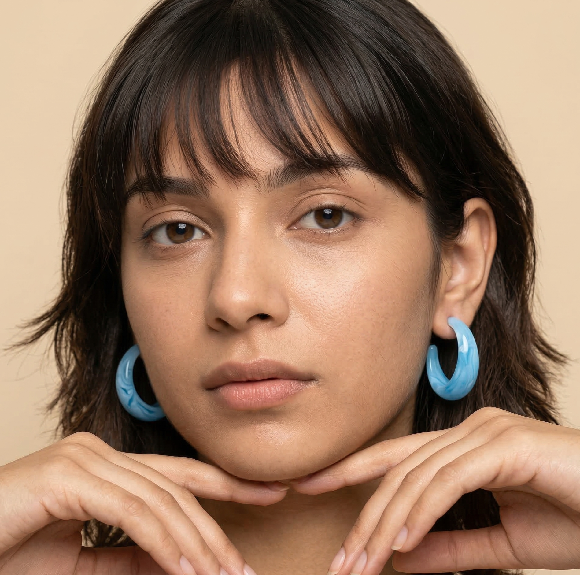 Sky Blue Acrylic Hoop Earrings for Women Bold Glossy Stud Hoops