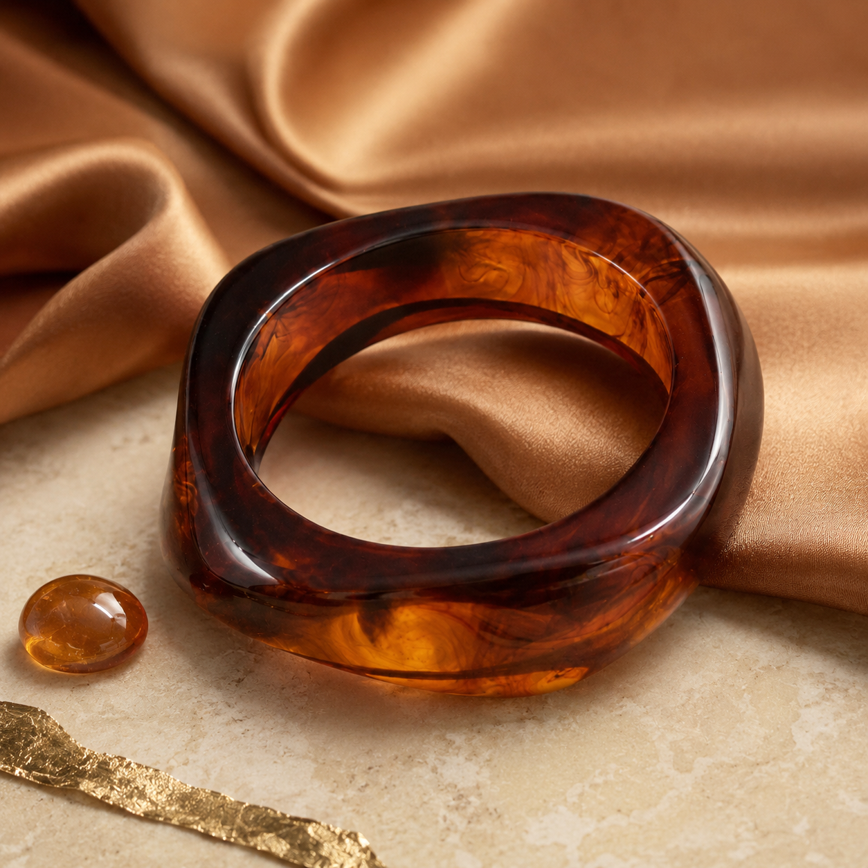 Irregular Square Amber Resin Chunky Bangle Bracelet for Women