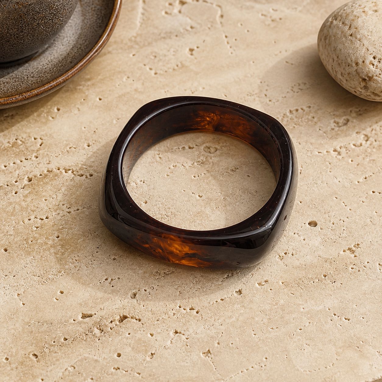 Tortoise Shell Resin Square Bangle Bracelet for Women