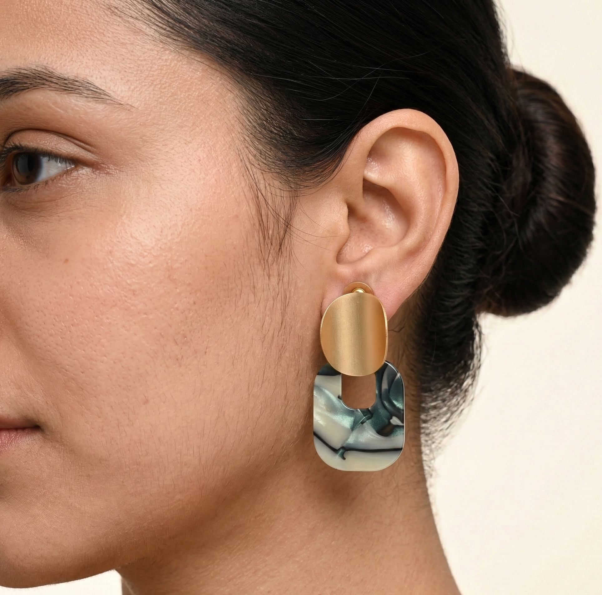 Geometric Sage Marble Resin Drop Earrings for Women
