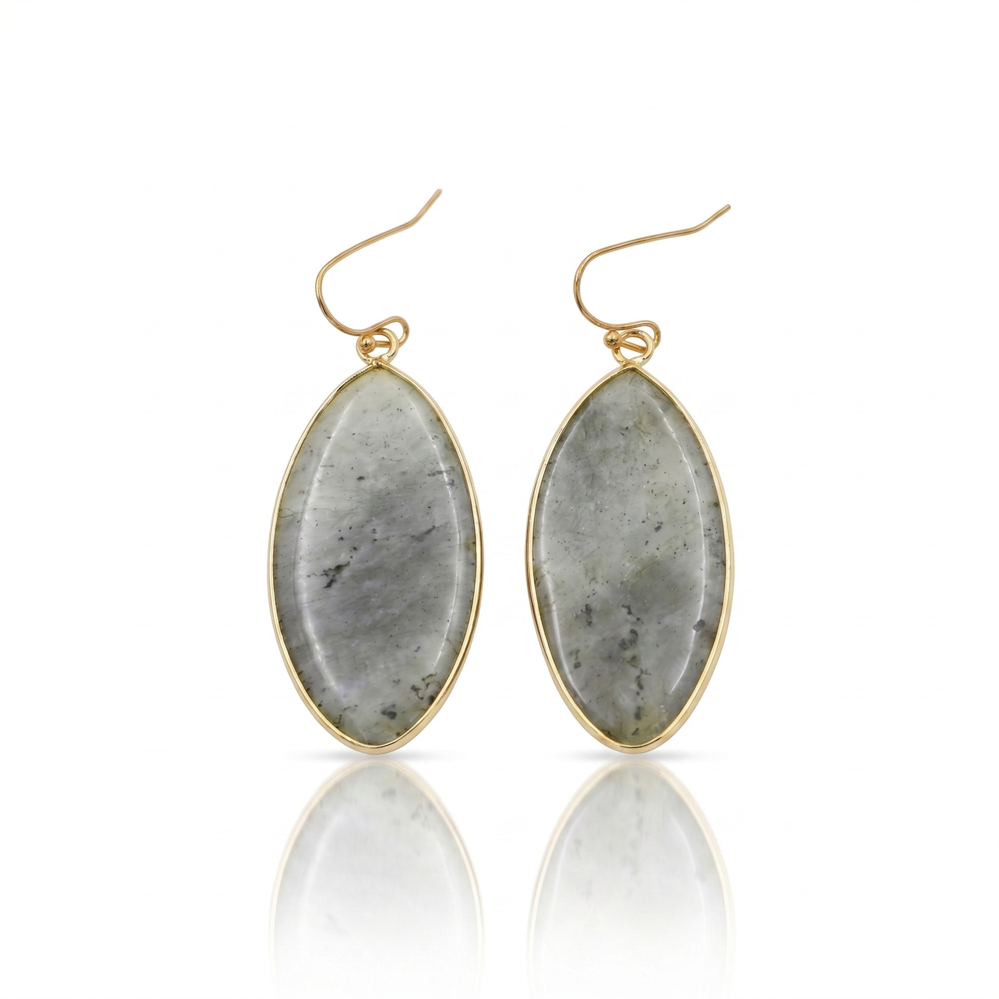 Labradorite Stone Drop Earrings Gold Tone