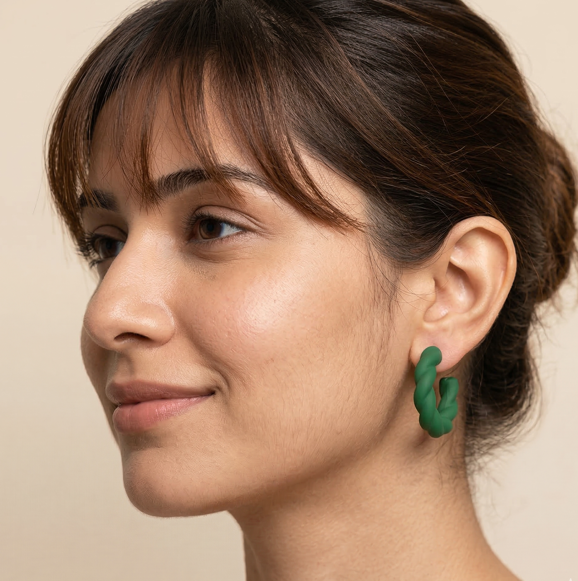 Matte Green Twisted C Hoop Earrings