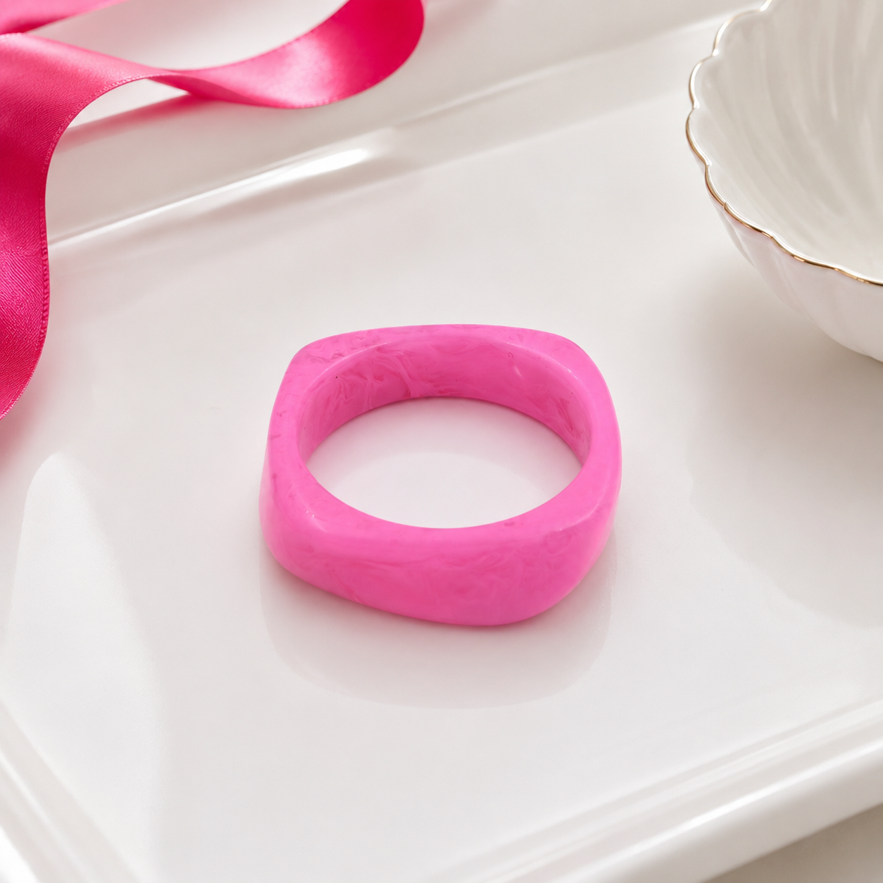 Hot Pink Chunky Geometric Resin Bangle Bracelet for Women