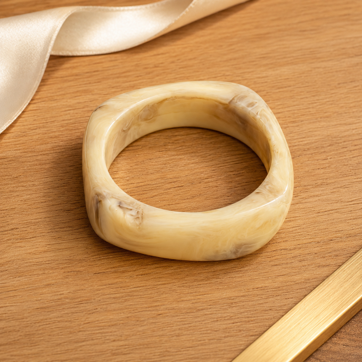 Beige Marbled Chunky Resin Bangle Bracelet for Women