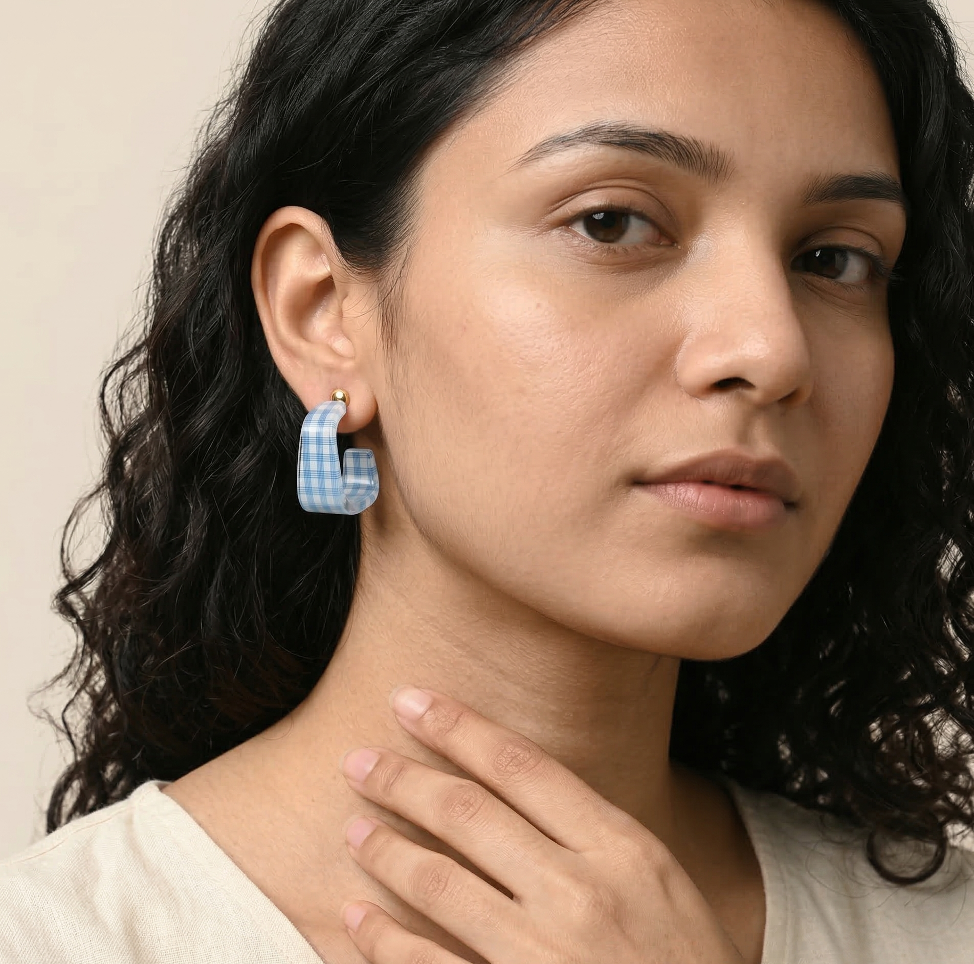 Sky Check C Hoop Earrings
