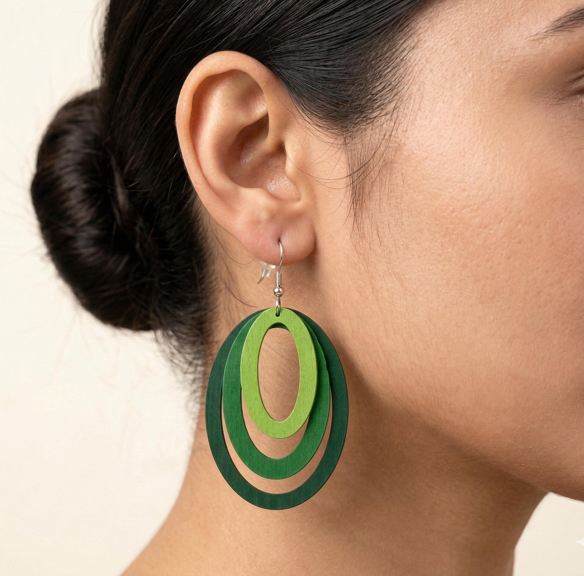 Layered Green Oval Drop Earrings
