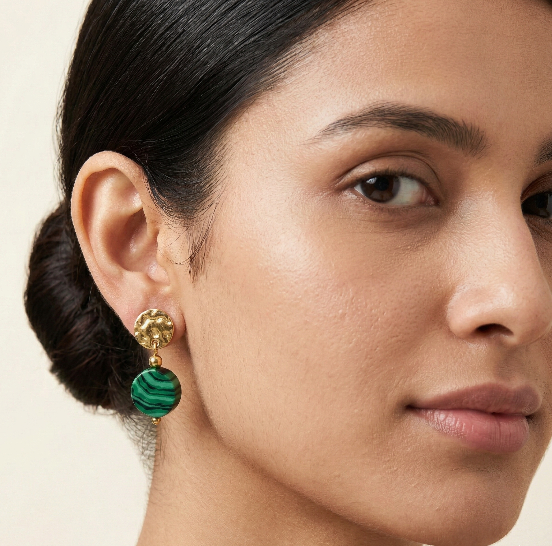 Malachite Drop Earrings Gold Tone Metal
