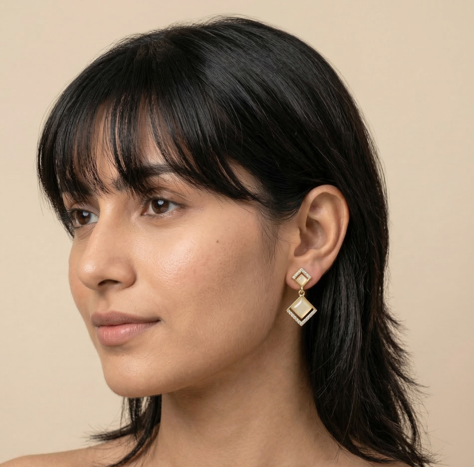 White Opal Crystal Dangle Earrings Gold Tone Alloy for Women