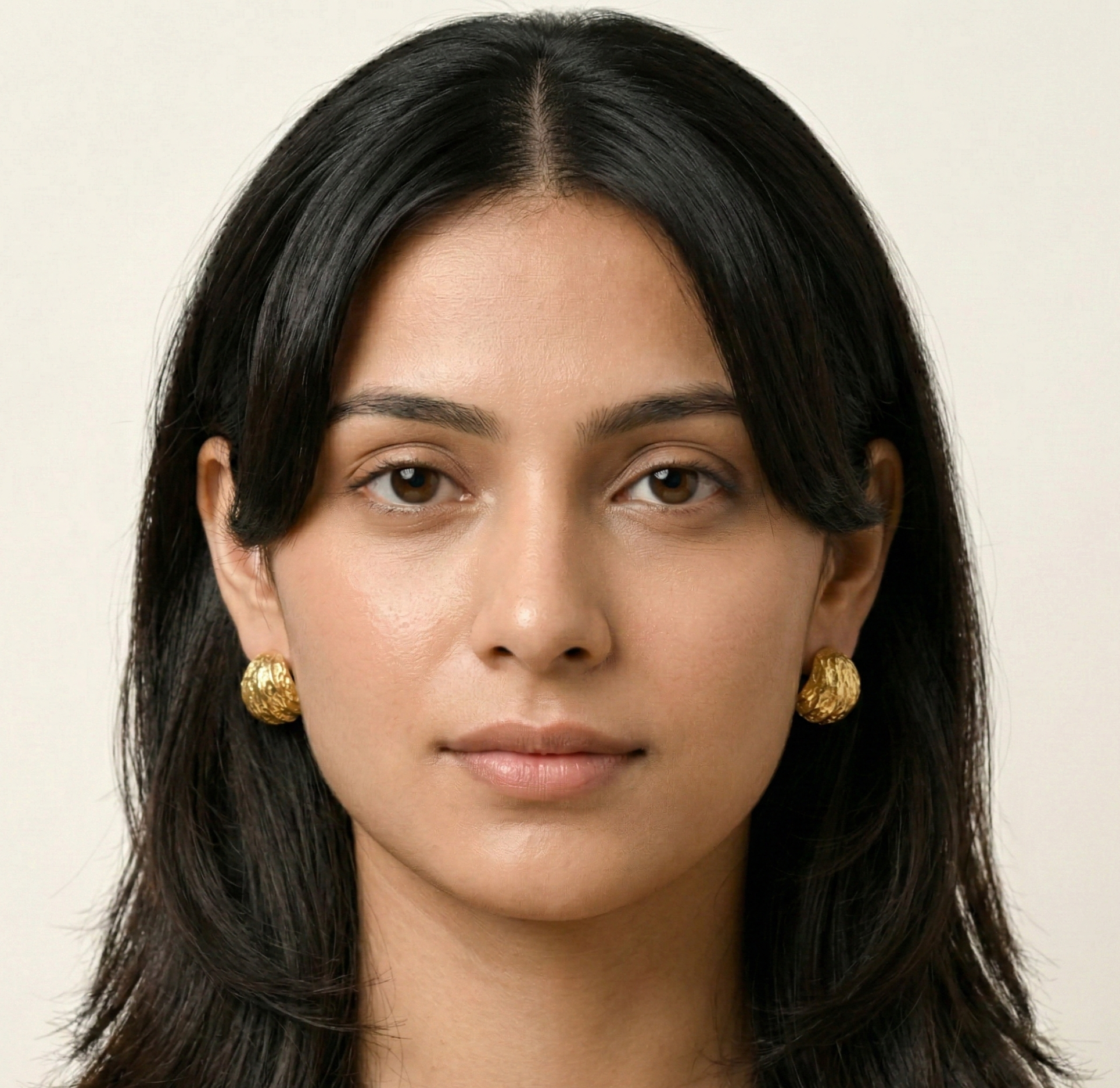 Textured C Shape Stud Earrings in 316L Stainless Steel with Gold PVD IP Plating
