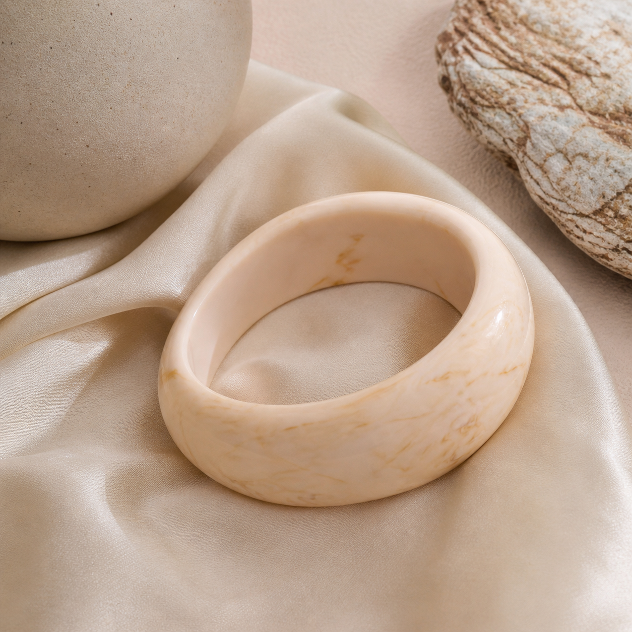 Ivory Swirl Resin Oval Bangle Bracelet for Women