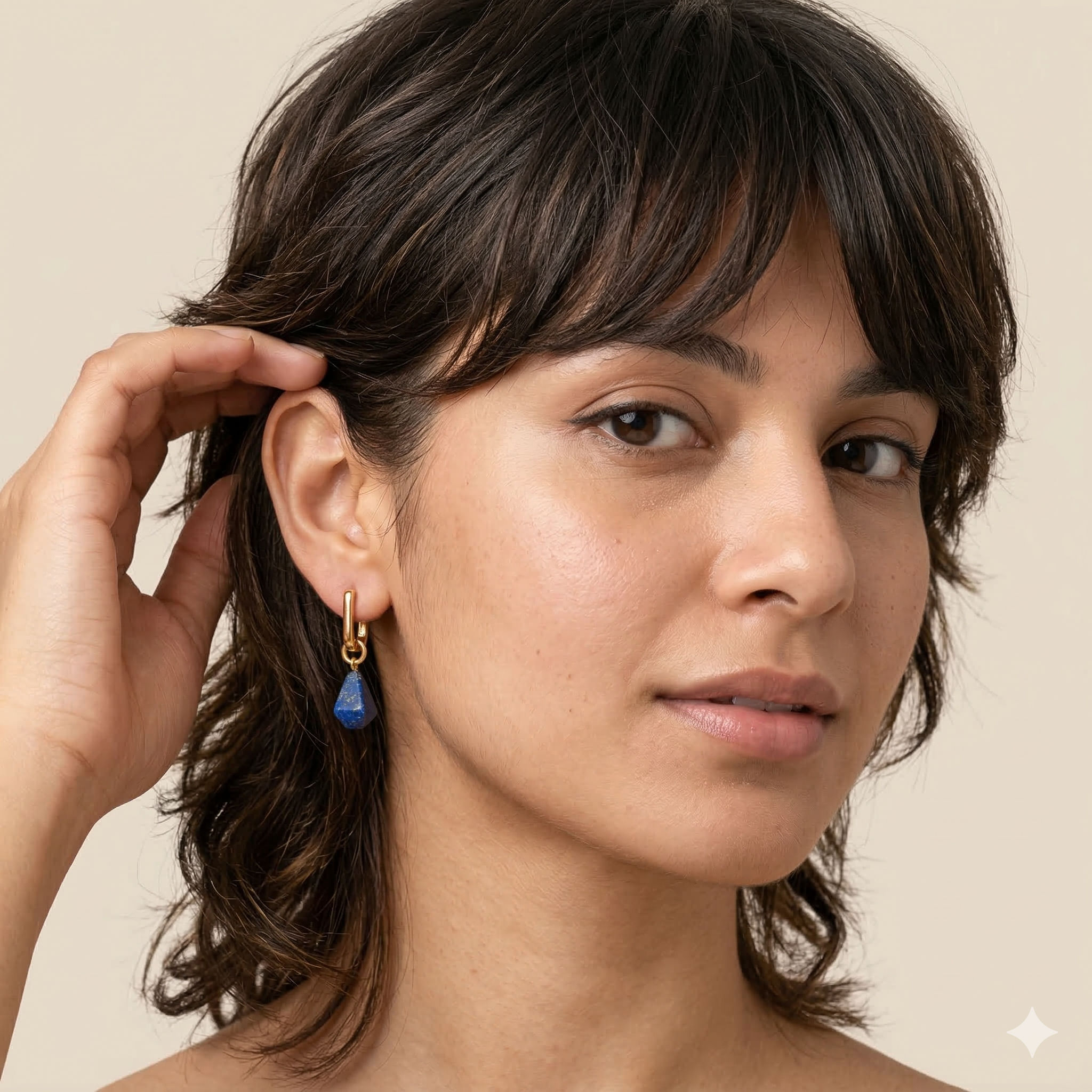 Lapis Lazuli Drop Earrings Gold Tone Brass