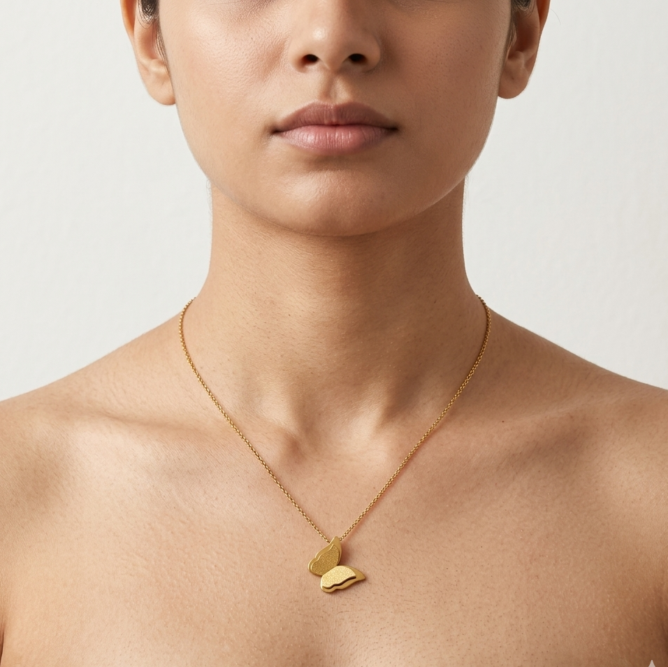 Gold Butterfly Pendant Necklace for Women – Minimalist Stainless Steel Necklace