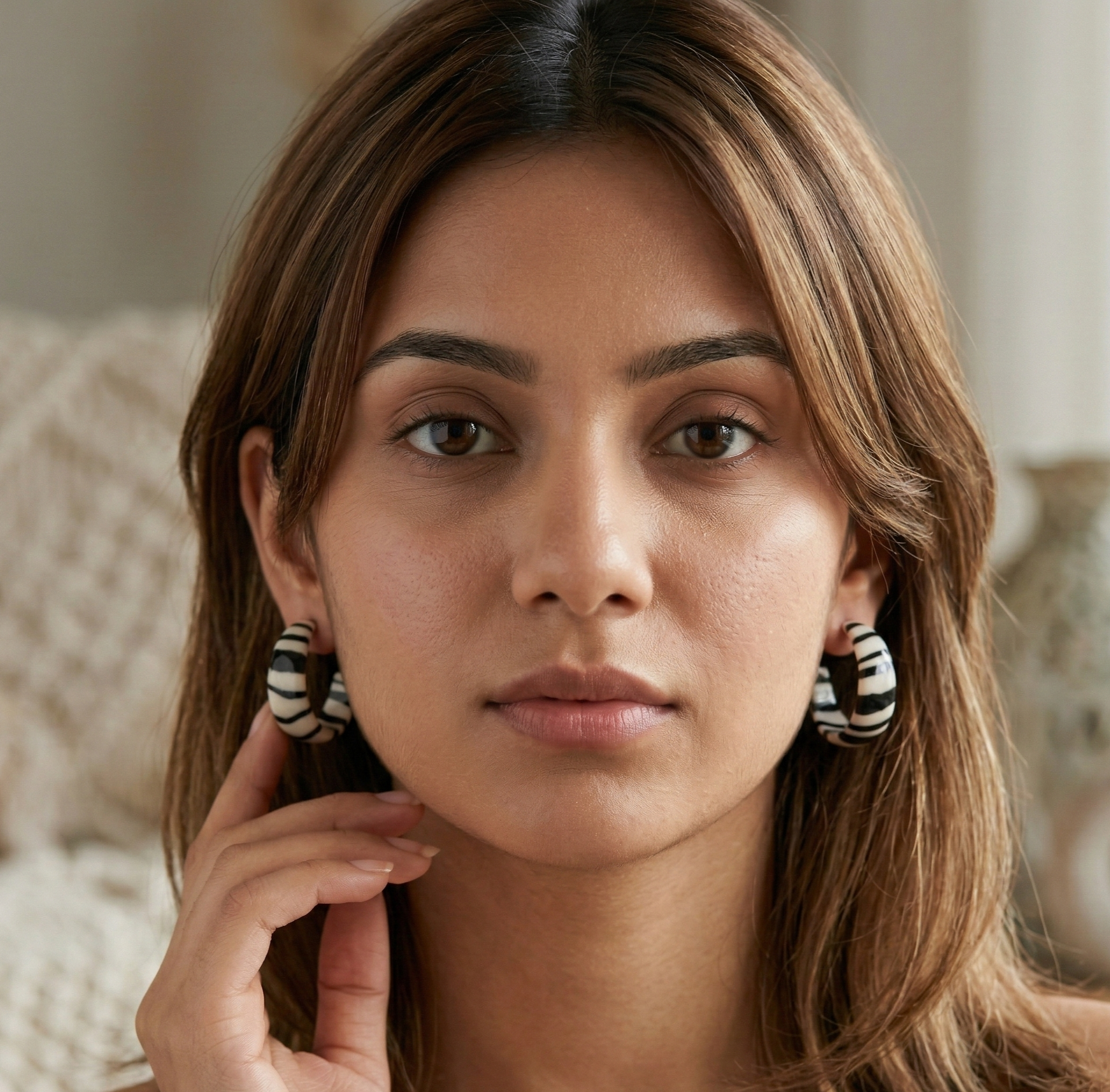 Zebra Pattern C Shape Hoop Earrings