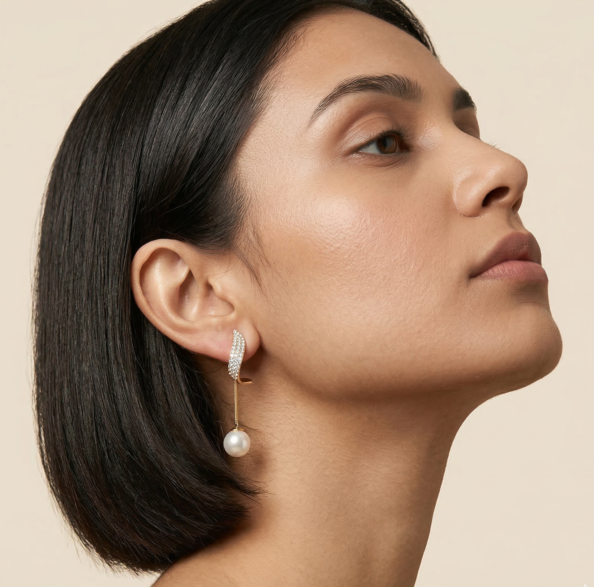 Gold Tone Crystal Pearl Drop Earrings for Women