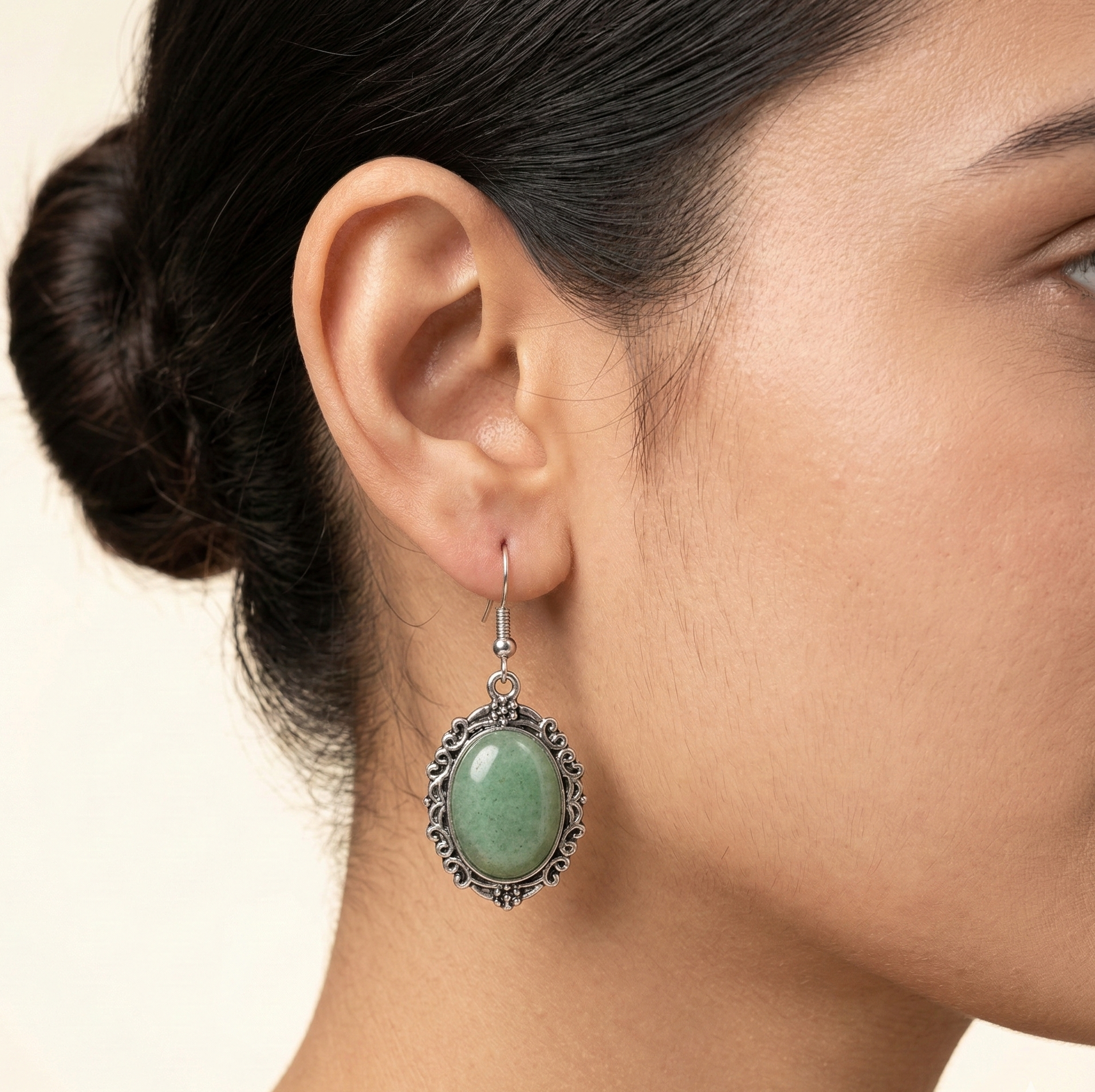 Green East Mausoleum Dangle Earrings Silver Tone Hook Earrings