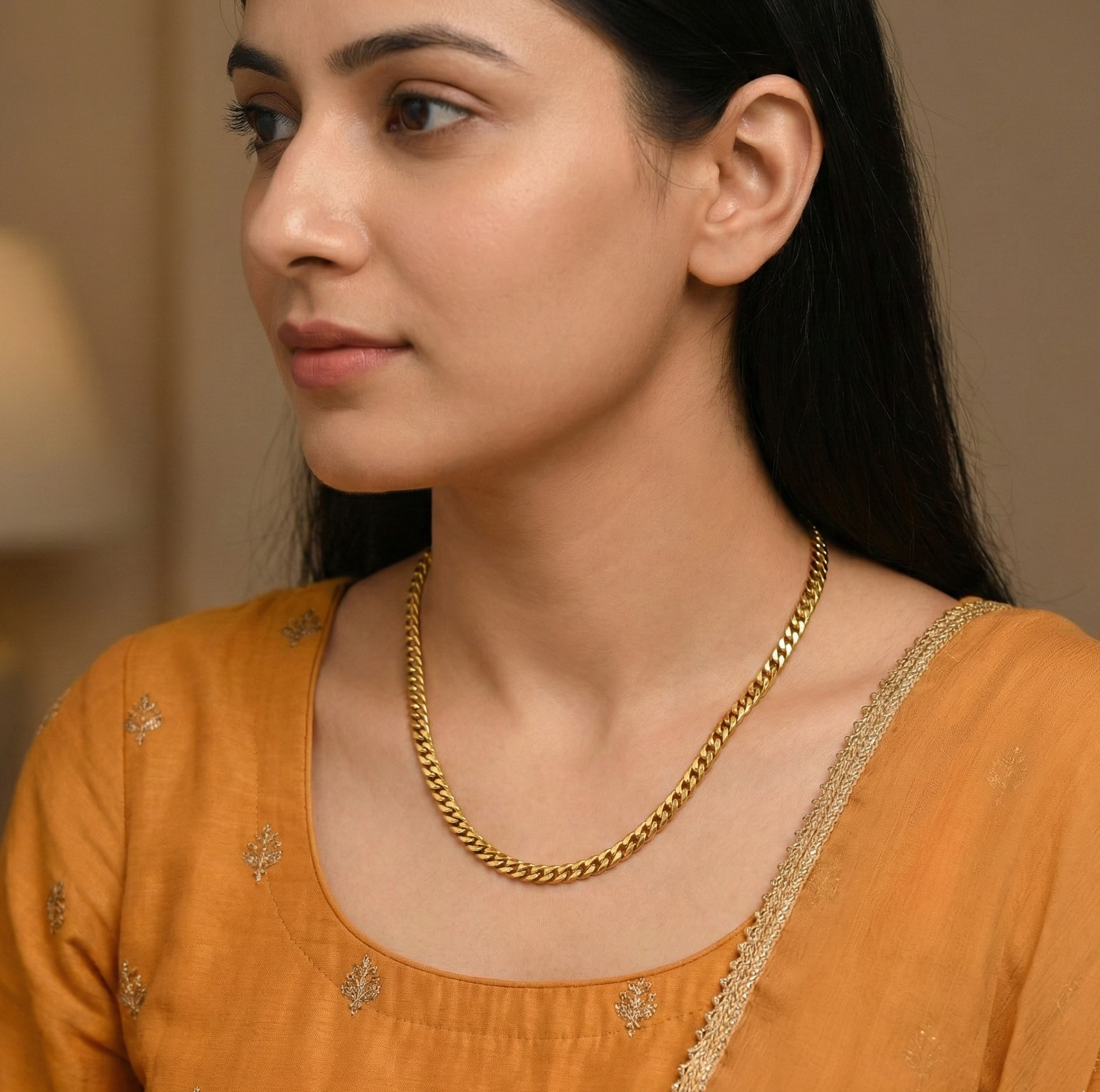 18K Gold Cuban Link Choker Necklace for Women – Minimalist Stainless Steel Chain