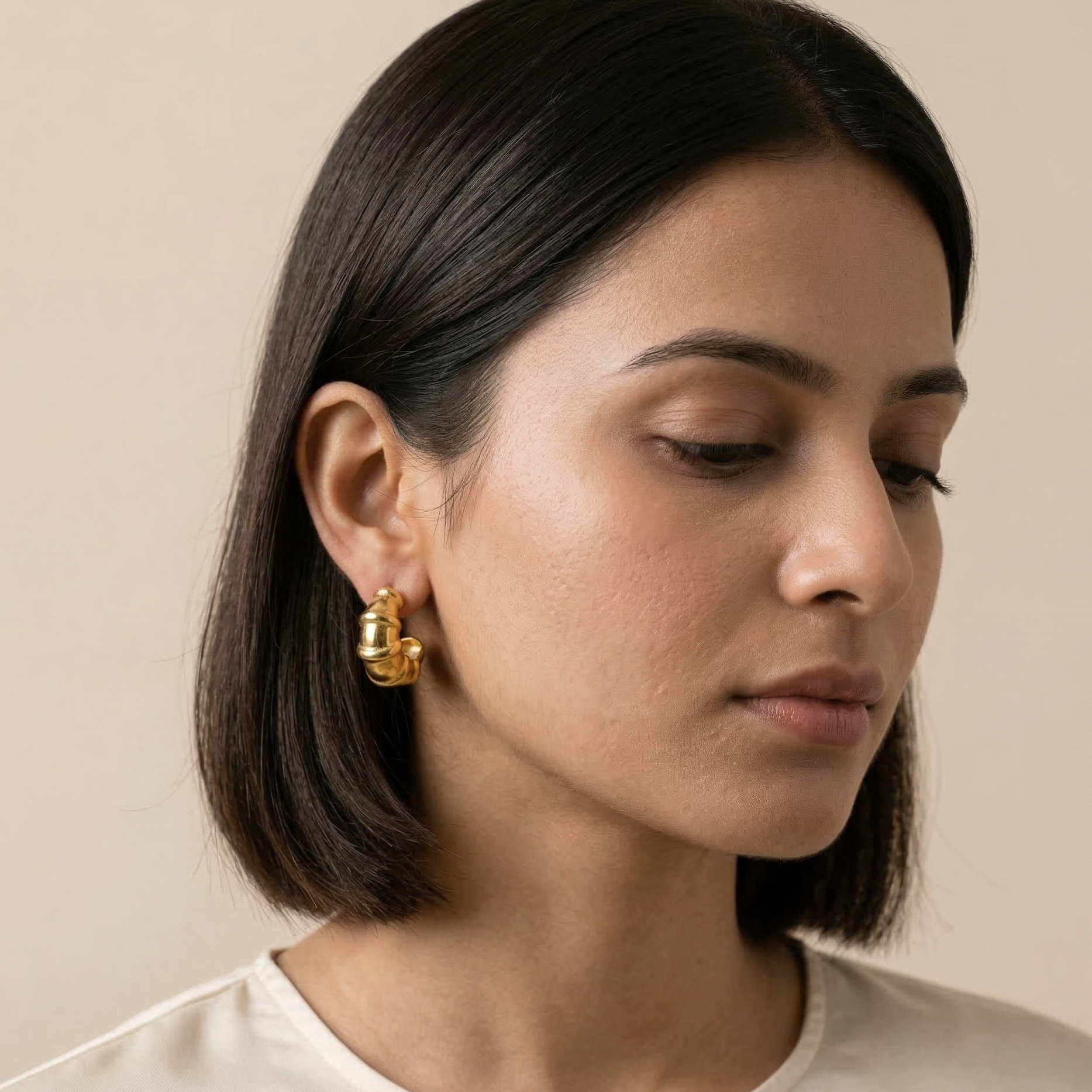 Chunky Ribbed C Hoop Earrings 18K Gold PVD Plated 316L Stainless Steel