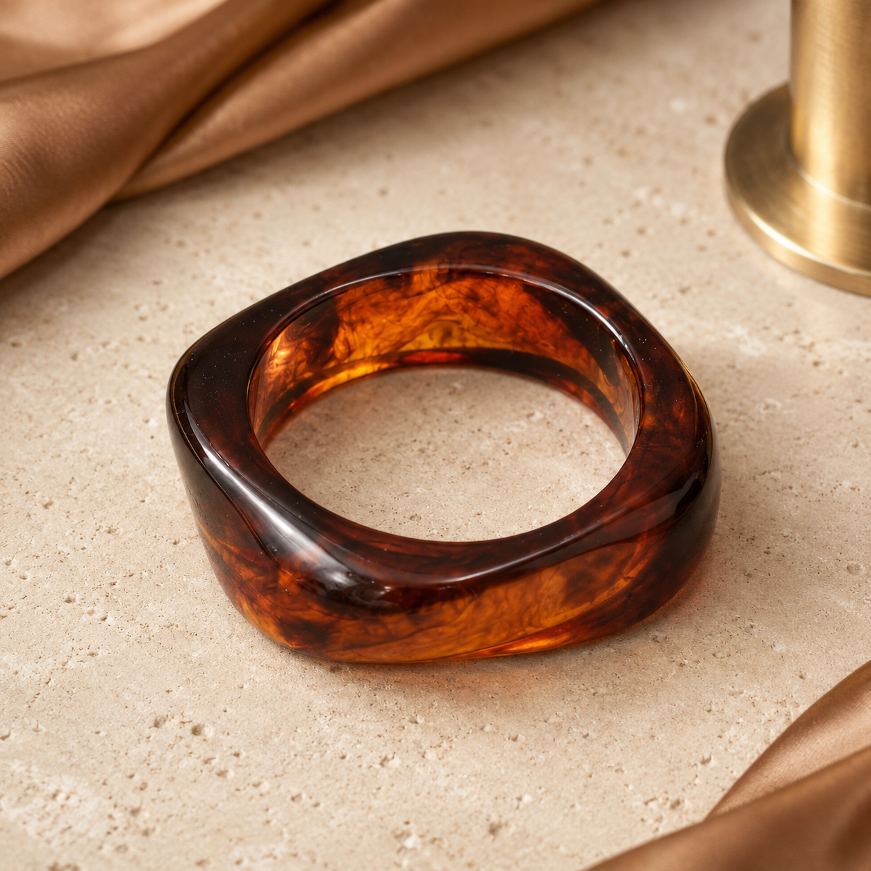 Smoky Amber Chunky Geometric Resin Bangle Bracelet for Women